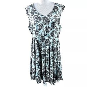 Torrid Pleated Blue and Gray Sundress Sleeveless